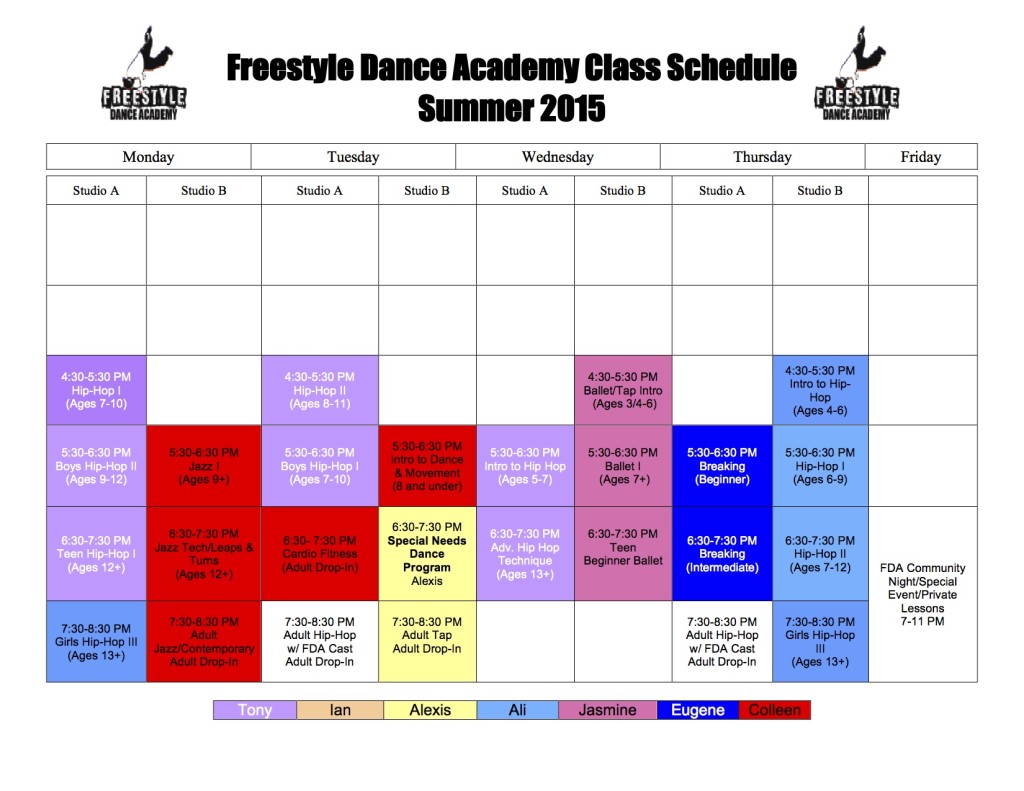 Freestyle Dance Academy 2015 Summer Dance Schedule - Summer Dance Classes for Warrington, Chalfont & Doylestown, PA.