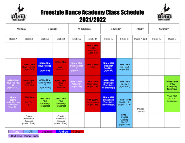 Class Schedule - Dance Classes in Chalfont & Warrington, PAFreestyle