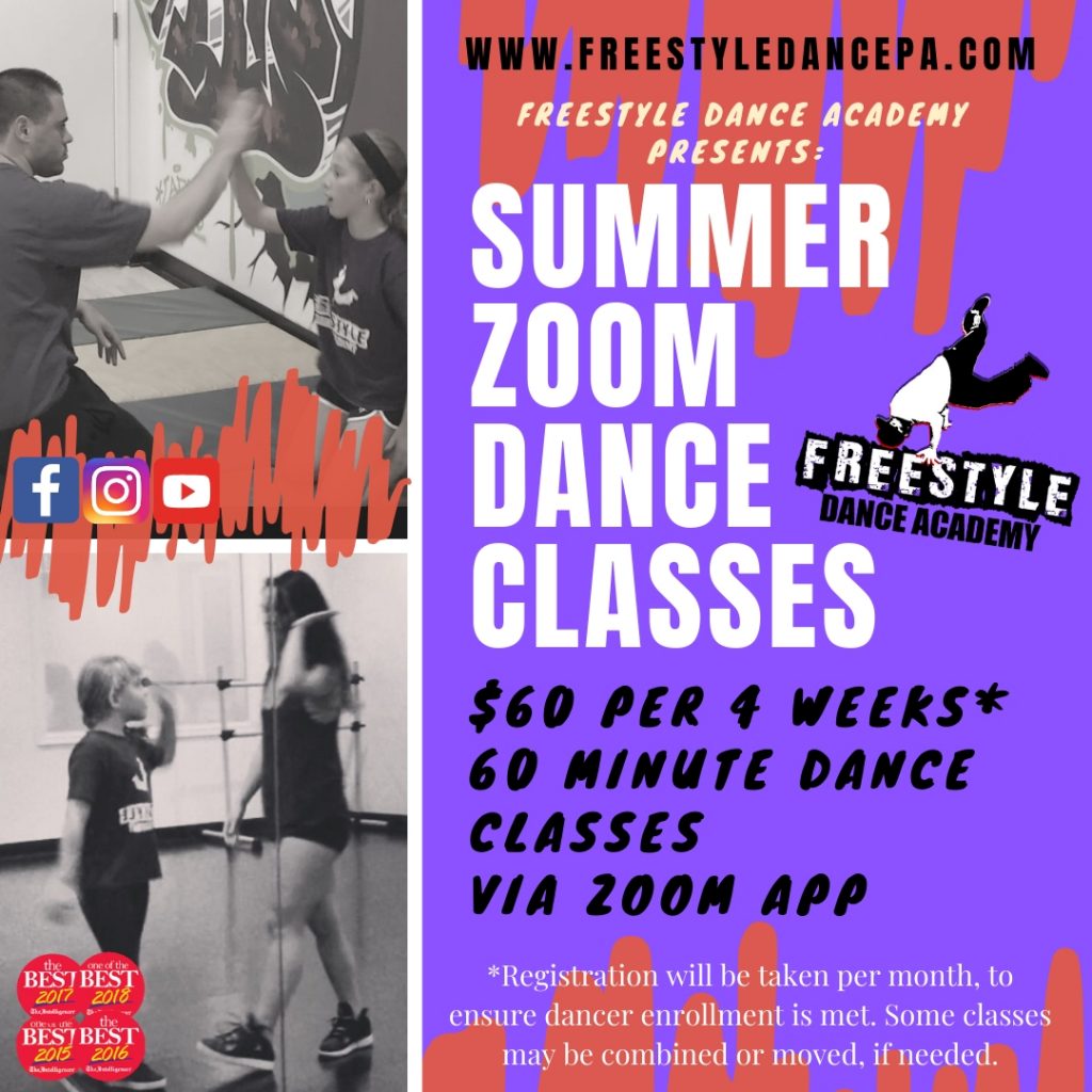 Online, Summer, Freestyle Dance Academy, performing arts, 2020, dance, dance class, dance studio, dance lessons, dancer, musical theatre, broadway, hip-hop, jazz funk, breakdance, jazz, tap, ballet, modern, jazz, Best of Bucks, Warrington, Chalfont, Doylestown, Lansdale, registration